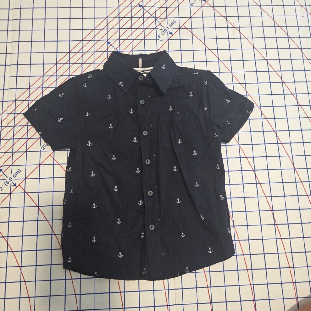 NWT | Denim & Flower | 3T | Navy Anchor Print Button-Up Shirt
